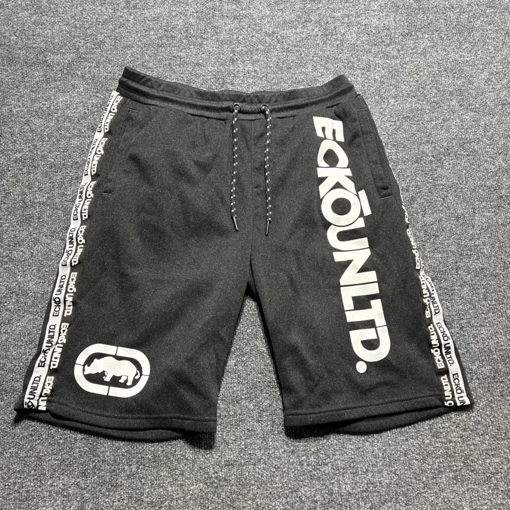 Ecko Unltd Fleece Sweat Shorts Men's S Black White Graphic Logo Streetwear